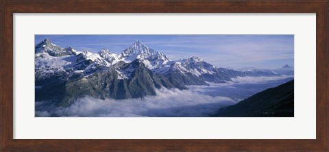 Framed Aerial View Of Clouds Over Mountains, Swiss Alps, Switzerland Print