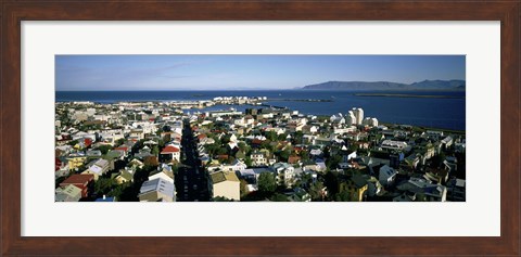Framed High Angle View Of A City, Reykjavik, Iceland Print