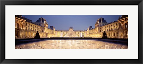 Framed Light Illuminated In The Museum, Louvre Pyramid, Paris, France Print