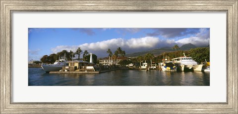 Framed Boats at a harbor, Lahaina Harbor, Lahaina, Maui, Hawaii, USA Print