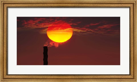 Framed Smoke stack in sunset Print