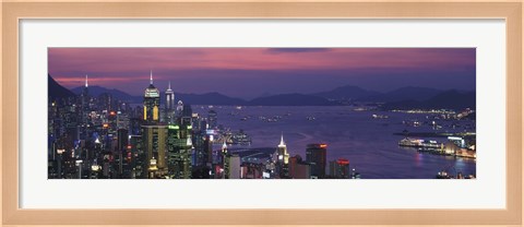 Framed Hong Kong with Pink and Purple Night Sky, China Print