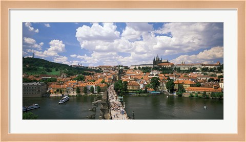 Framed Aerial view of Charles Bridge Prague Czech Republic Print
