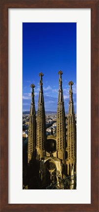Framed High Section View Of Towers Of A Basilica, Sagrada Familia, Barcelona, Catalonia, Spain Print