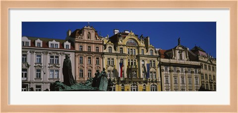 Framed Statue in front of buildings, Jan Hus Monument, Prague Old Town Square, Old Town, Prague, Czech Republic Print