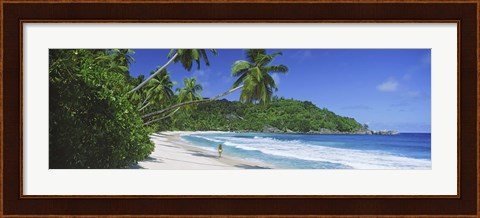 Framed Woman walking on the beach, Anse Takamaka Beach, Mahe Island, Seychelles Print