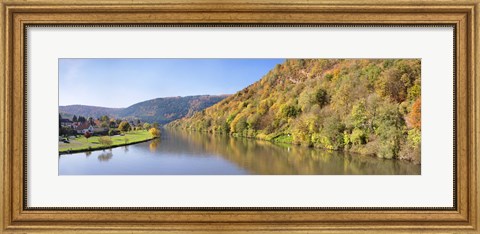 Framed River flowing in a valley in autumn, Neckar River, Neckargemund, Baden-Wurttemberg, Germany Print