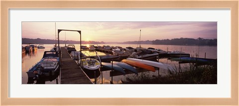Framed Boats in a lake at sunset, Lake Champlain, Vermont, USA Print