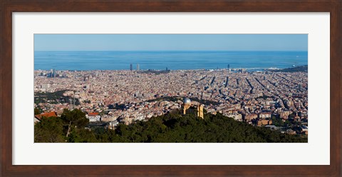 Framed Aerial View of Barcelona and Mediterranean, Spain Print