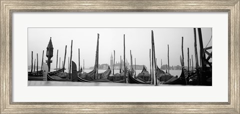 Framed Gondolas moored at a harbor, San Marco Giardinetti, Venice, Italy (black and white) Print