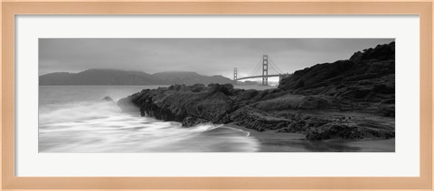 Framed Waves Breaking On Rocks, Golden Gate Bridge, Baker Beach, San Francisco, California, USA Print