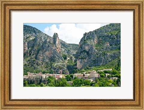 Framed Village at mountainside, Moustiers-Sainte-Marie, Alpes-de-Haute-Provence, Provence-Alpes-Cote d&#39;Azur, France Print