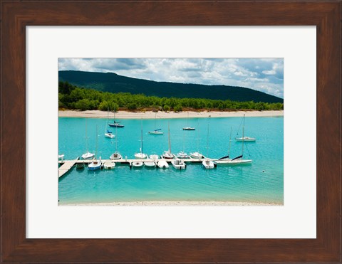 Framed Boats at a harbor, Port Margaridon, Lake of Sainte-Croix, Var, Provence-Alpes-Cote d&#39;Azur, France Print