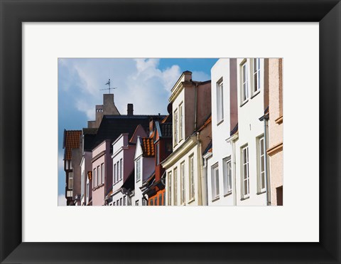 Framed Low angle view of old town buildings, Fleischhauer Strasse, Lubeck, Schleswig-Holstein, Germany Print