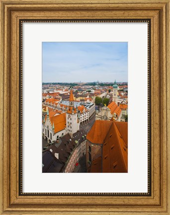 Framed High angle view of buildings and a church in a city, Heiliggeistkirche, Old Town Hall, Munich, Bavaria, Germany Print