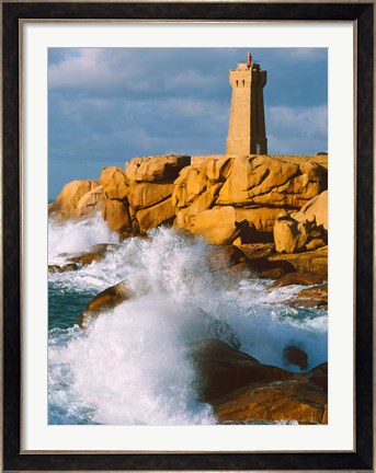 Framed Ploumanac&#39;h Lighthouse, Pink Granite Coast, Perros-Guirec, Cotes-d&#39;Armor, Brittany, France Print