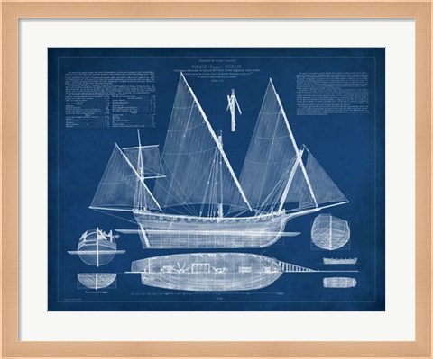 Framed Antique Ship Blueprint III Print