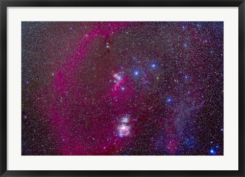 Framed Orion Nebula, Belt of Orion, Sword of Orion and nebulosity Print