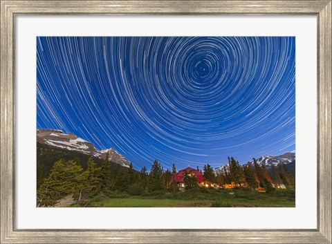 Framed Circumpolar star trails over Banff National Park, Alberta, Canada Print