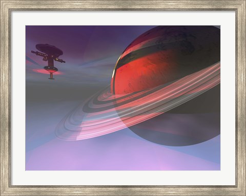 Framed Prism effects from a space station light up a nearby planet Print