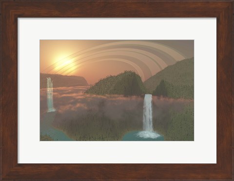 Framed Lush tropical jungle, river systems and waterfalls on an alien planet Print