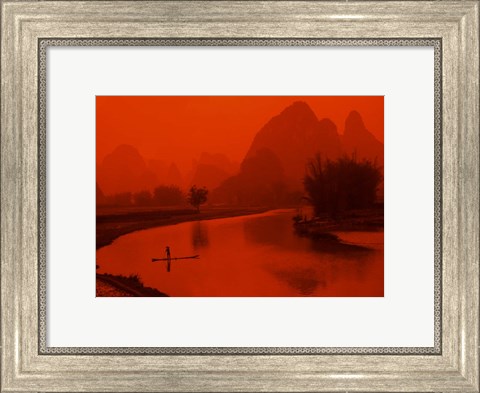 Framed Limestone Mountains, Li River Fishermen, Yangshou, Guilin, China Print