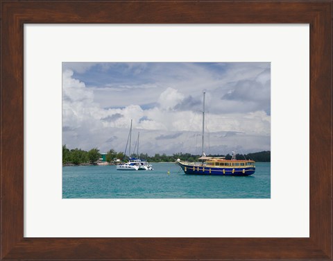 Framed Indian Ocean, Seychelles, Praslin, Sailboats Print