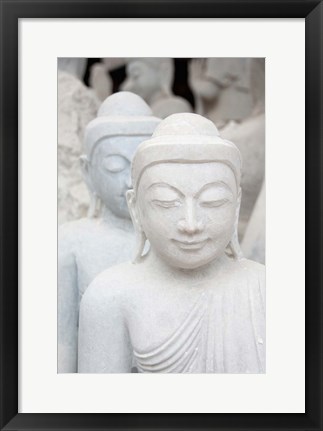 Framed Myanmar, Mandalay, Stone carver, marble Buddhas Print