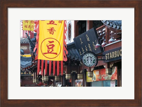 Framed Starbucks in City God Temple at Yuyuang Bazaar, Shanghai, China Print