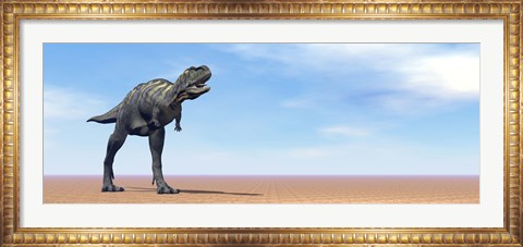 Framed Large Aucasaurus dinosaur standing in the desert Print