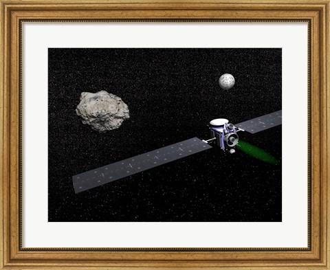 Framed Dawn robotic spacecraft orbiting Ceres and Vesta Print