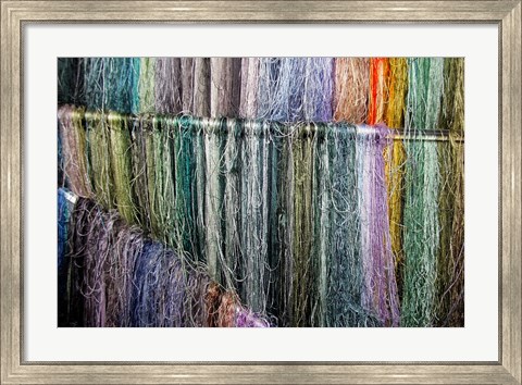 Framed China, Suzhou. Hanging silk threads, market Print