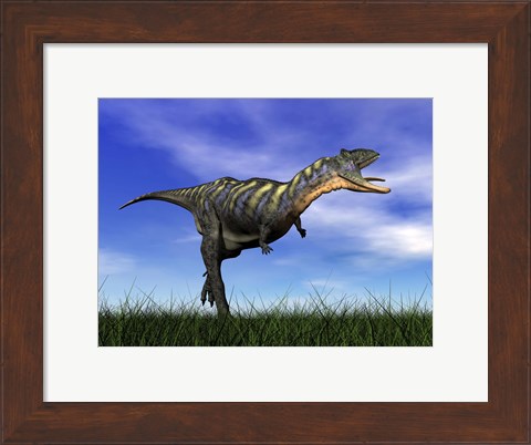 Framed Aucasaurus dinosaur running in the grass Print