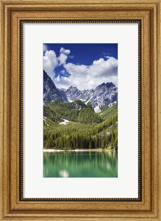 Framed Lake Braies and Dolomite Alps, Northern Italy Print