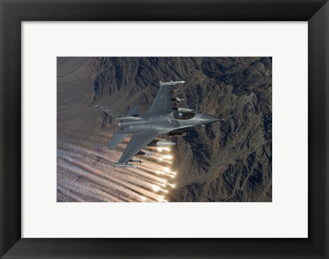Framed F-16 Fighting Falcon Releases Flares Print