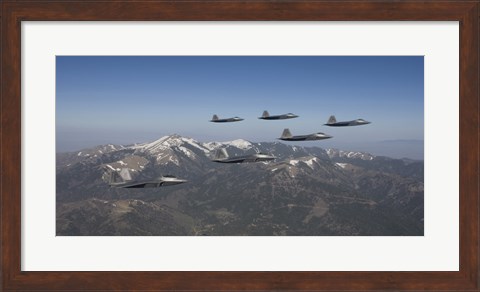 Framed F-22 Raptors Over New Mexico Mountains Print