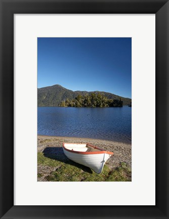 Framed Dinghy, Hans Bay, Lake Kaniere, South Island, New Zealand Print