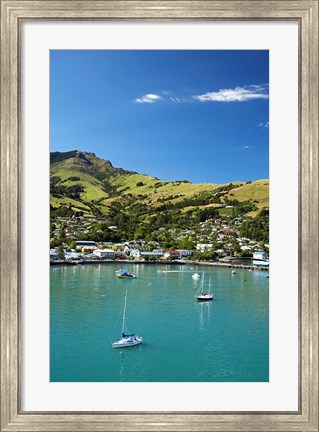 Framed New Zealand, South Island, Canterbury, Akaroa Harbor Print