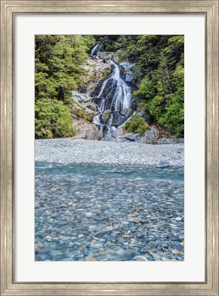 Framed New Zealand, South Island, Mt Aspiring National Park, Fan Tail Falls Print