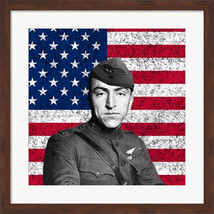 Framed Eddie Rickenbacker in front of the American flag Print