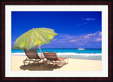 Framed Beach Umbrella, Abaco, Bamahas Print