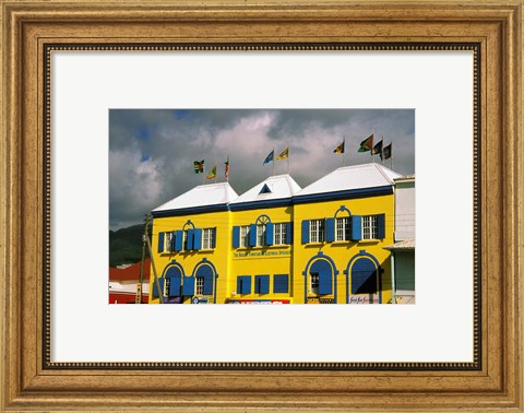 Framed Bright Colorful Building, St Kitts, Caribbean Print