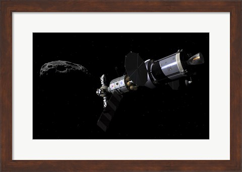 Framed Deep Space Mission Vehicle approaching an asteroid Print