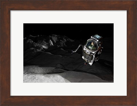 Framed Two Manned Maneuvering Vehicles explore the airless, microgravity environment of a small asteroid Print