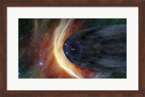 Framed NASA&#39;s Two Voyager Spacecraft Exploring a Turbulent Region of Space Print