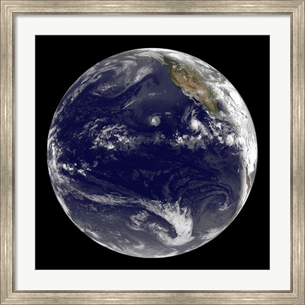 Framed View of Earth Showing Three Tropical Cyclones in the Pacific Ocean Print