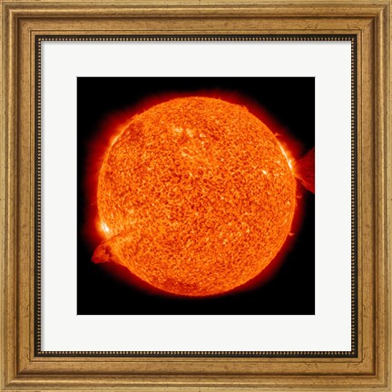 Framed Two Solar Prominences Erupt from the Sun Print