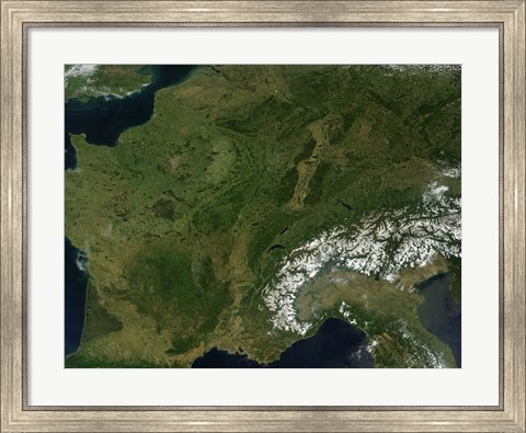 Framed True-color Satellite view of France Print