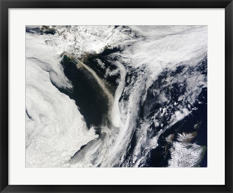 Framed Iceland&#39;s Eyjafjallajokull Volcano Emits a Dense Plume of Ash and Steam over the Atlantic Ocean Print