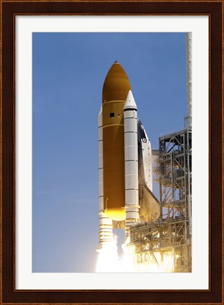 Framed Atlantis&#39; Twin Solid Rocket Boosters Ignite to Propel the Spacecraft Off Kennedy Space Center&#39;s Launch Pad 39A Print
